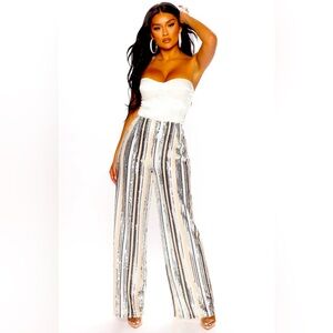 Hot Stuff Sequin Wide Leg Pants - Silver